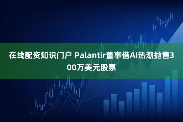 在线配资知识门户 Palantir董事借AI热潮抛售300万美元股票