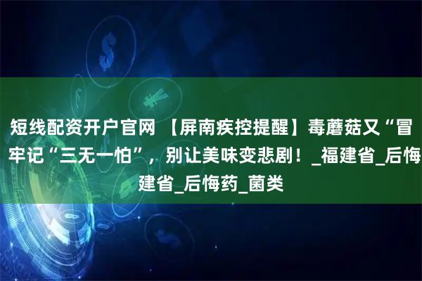 短线配资开户官网 【屏南疾控提醒】毒蘑菇又“冒头”了！牢记“三无一怕”，别让美味变悲剧！_福建省_后悔药_菌类