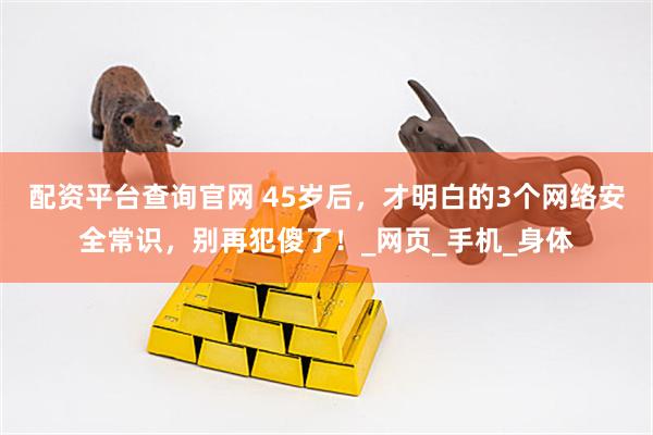 配资平台查询官网 45岁后，才明白的3个网络安全常识，别再犯傻了！_网页_手机_身体